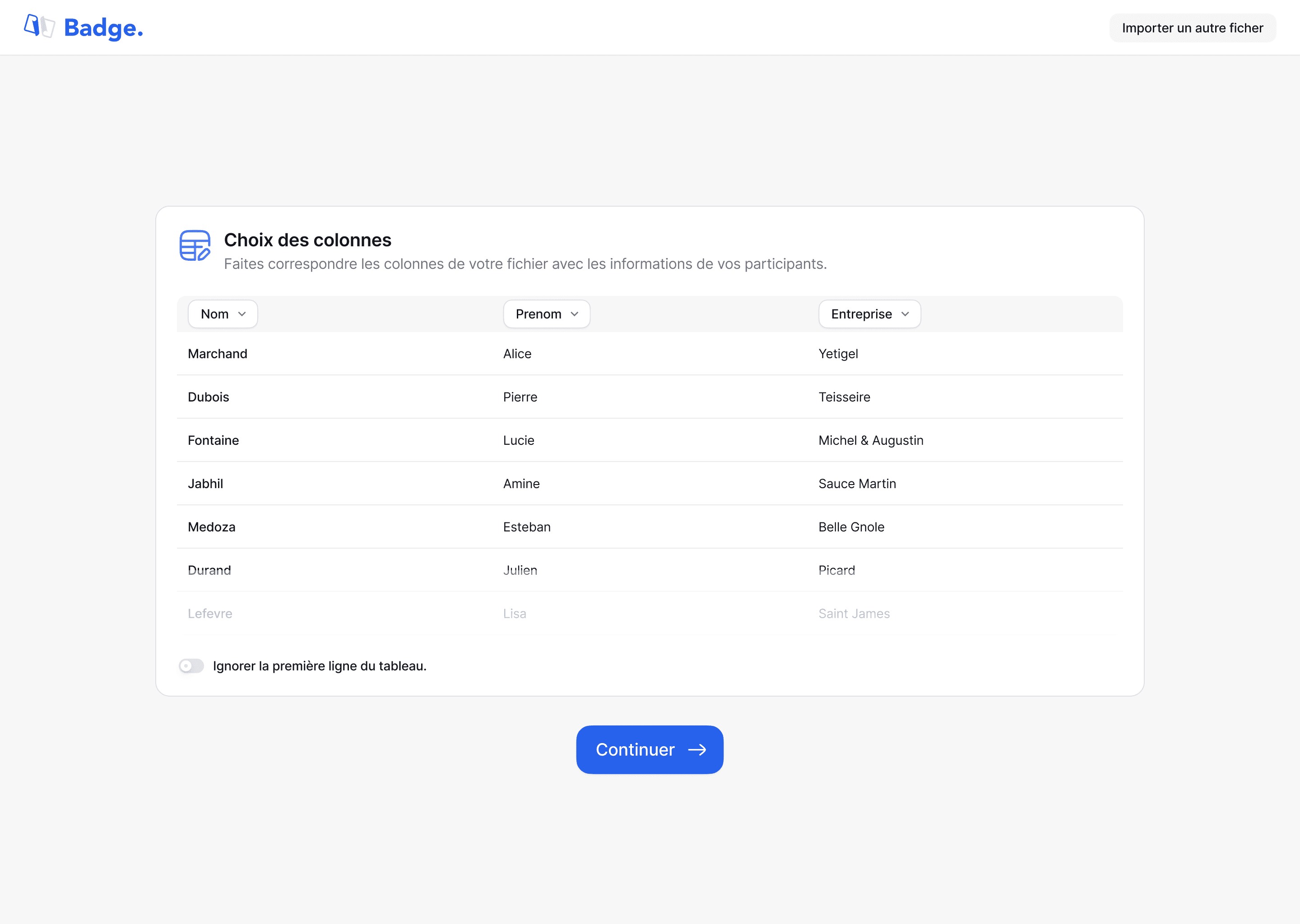 Importation facile de votre liste